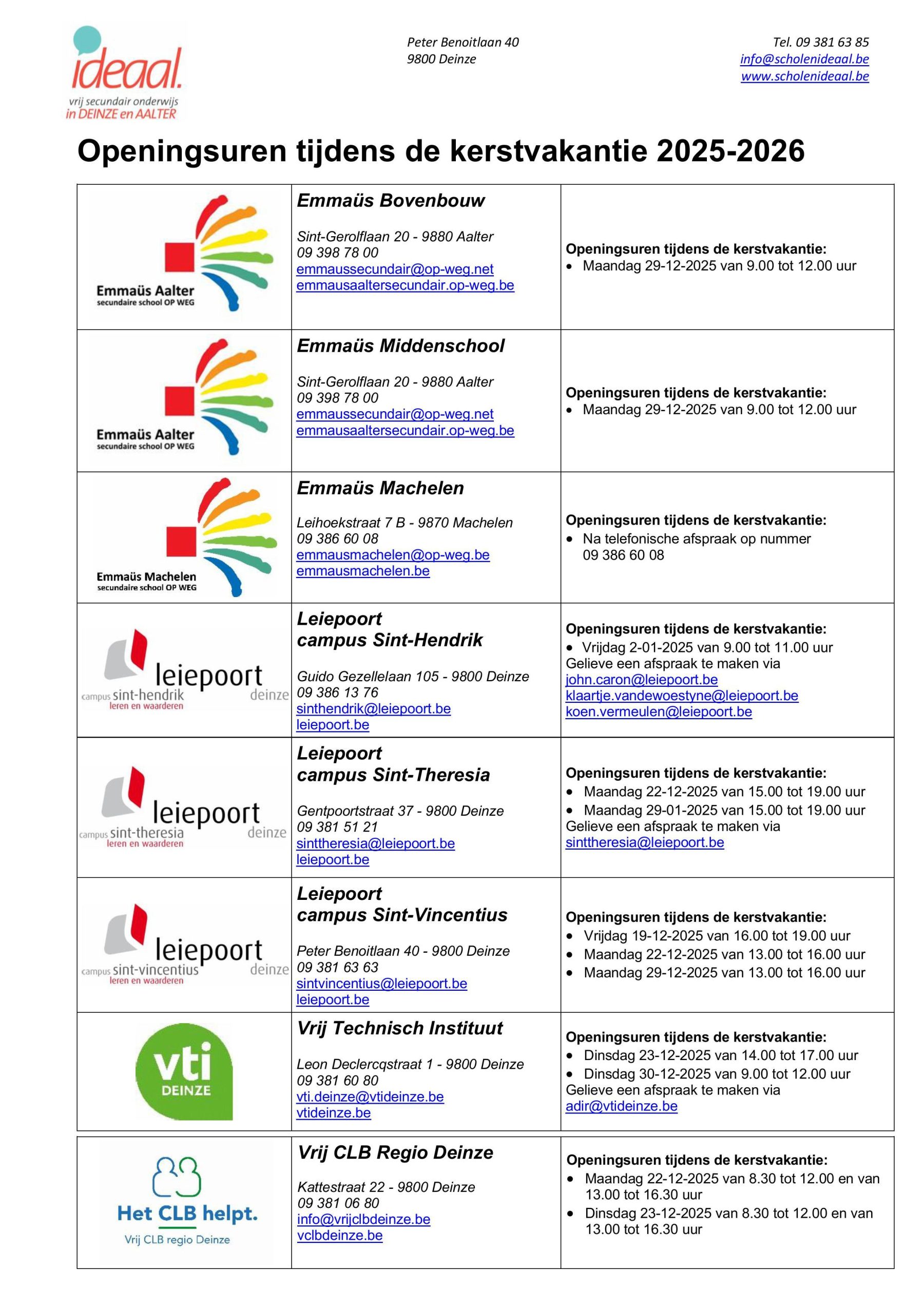 Opening Scholen Ideaal Kerstvakantie2025 2026
